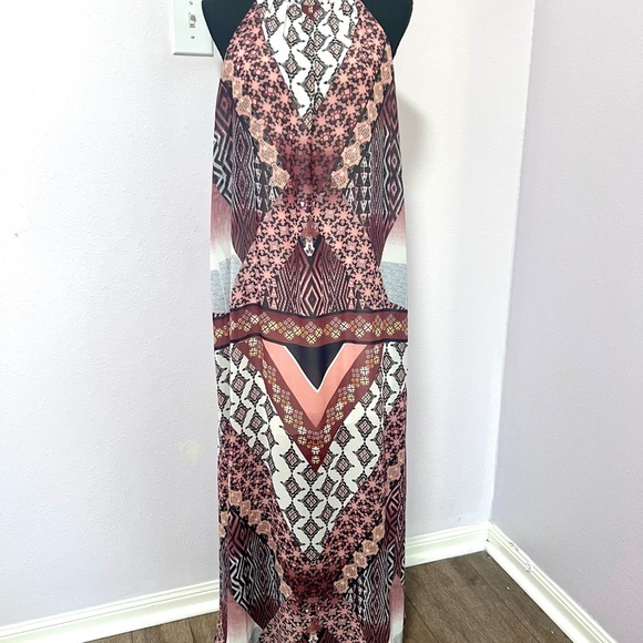 Bar III Red Orange/ brown bohemian Halter Sheath Maxi Dress large - Picture 11 of 11